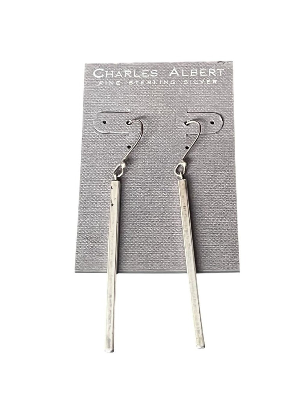 Charles Albert Fine Sterling Silver Long Bar Drop Earrings